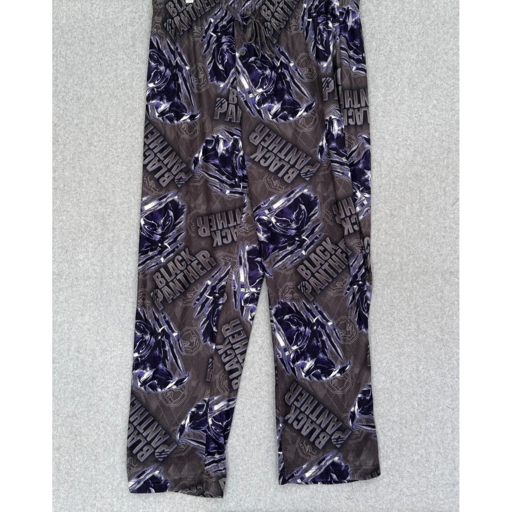Marvel Black Panther Pajama Pants Mens L-XL Black Purple Polyester Drawstring